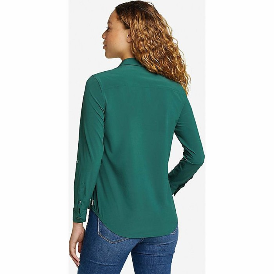 Apparel Eddie Bauer | Eddie Bauer Travex Women'S Ls Departure 2.0 Shirt New Dark Evergreen