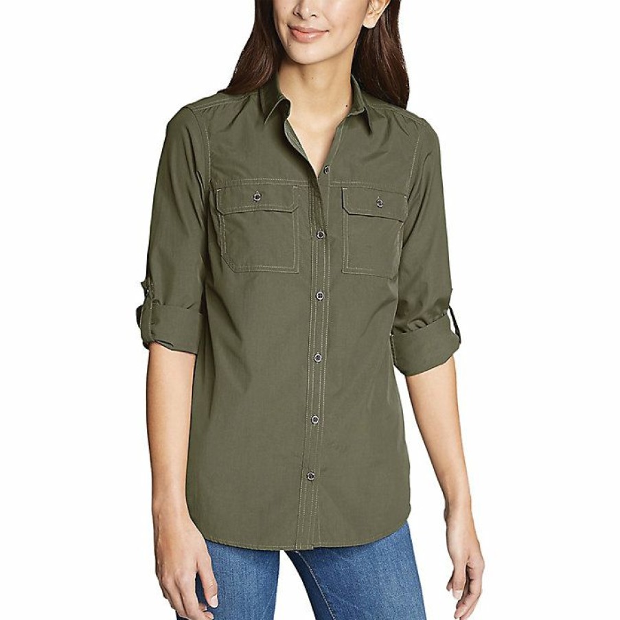 Apparel Eddie Bauer | Eddie Bauer Travex Women'S Atlas Exploration Boyfriend Cargo Shirt New