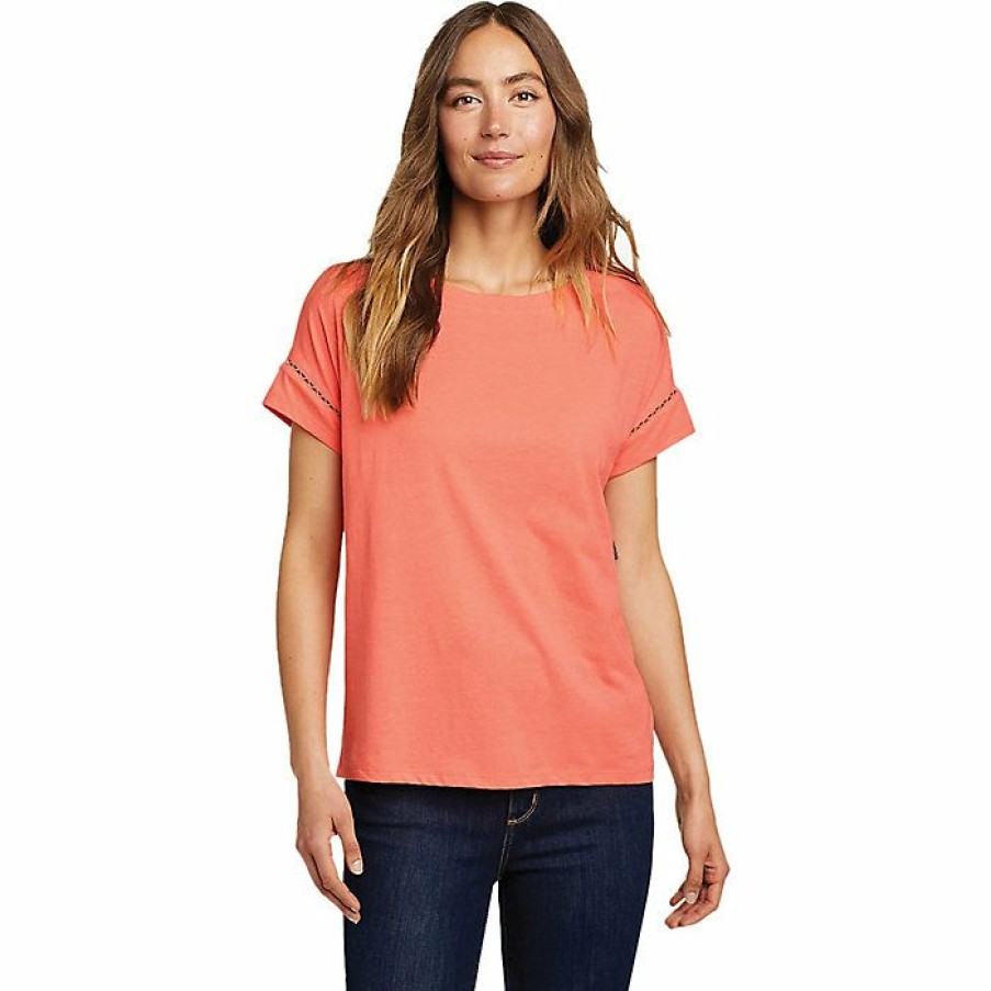 Apparel Eddie Bauer | Eddie Bauer Travex Women'S Myriad Boatneck Trim Ss Top Discount