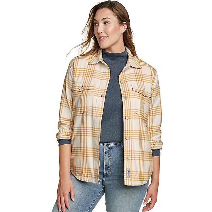 Apparel Eddie Bauer | Eddie Bauer Women'S Flannel Sherpa Shirt Jacket New Champagne