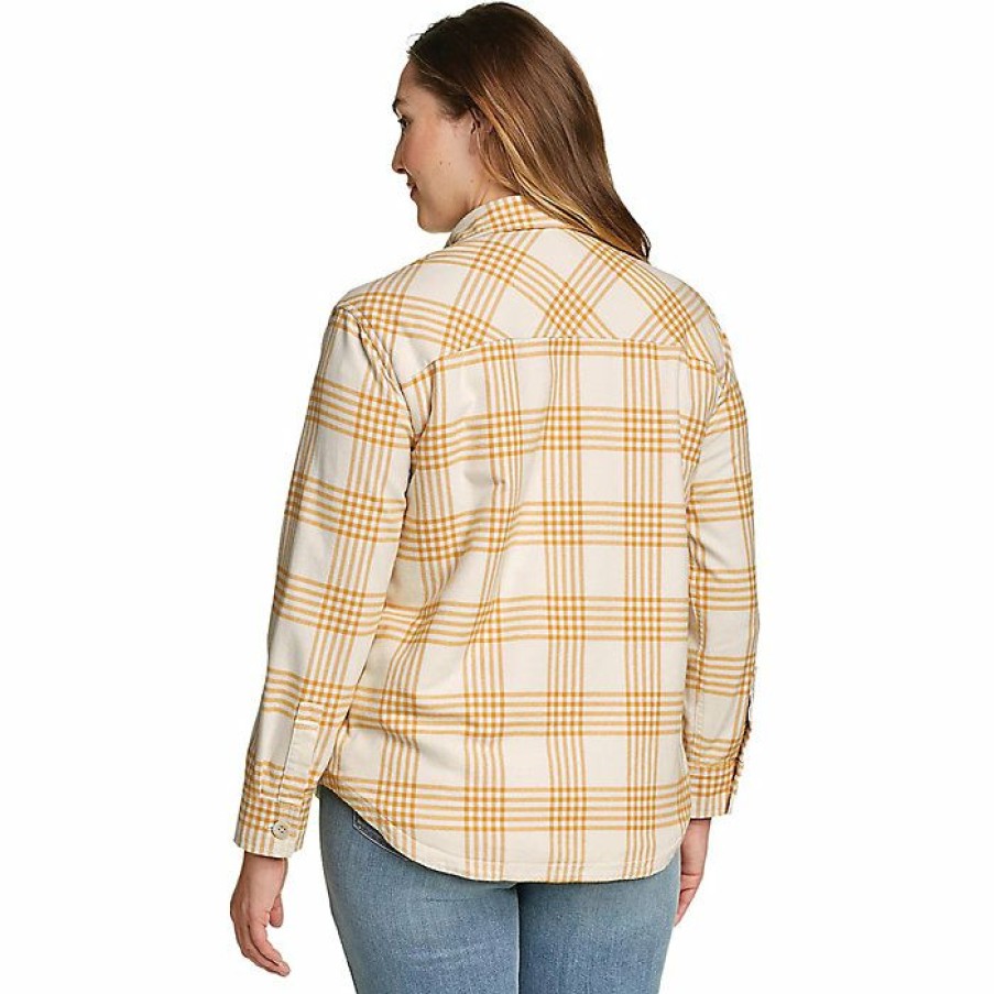 Apparel Eddie Bauer | Eddie Bauer Women'S Flannel Sherpa Shirt Jacket New Champagne